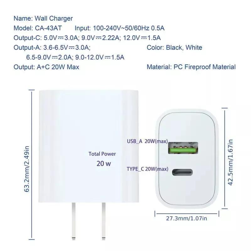 PD 20W Fast Charger USB-C Quick Charger for iPhone 14/13/12/11/XR/8
