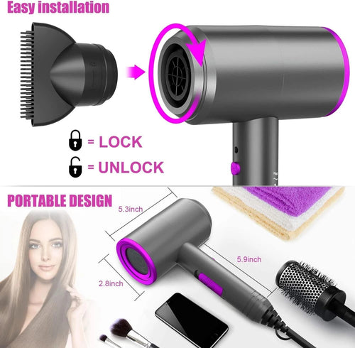 1800W Ionic Hair Dryer – Professional Blow Dryer with AC Motor, Negative Ion Technology, Diffuser & Concentrator