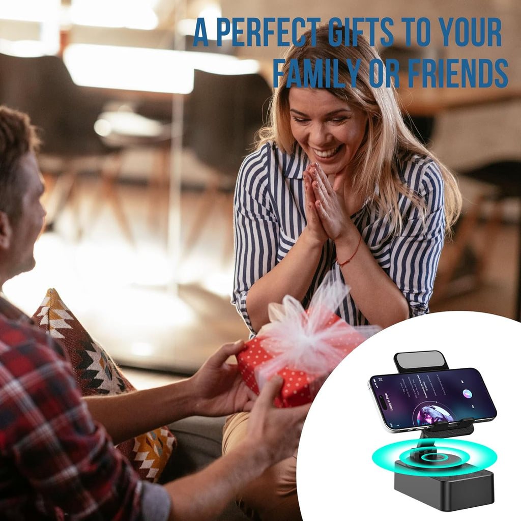 Cell Phone Stand with Wireless Bluetooth Speaker, LED, Anti-Slip Base HD Surround Sound,Perfect for Home/Outdoor with Bluetooth Speaker for Desk Compatible with iPhone/ipad/Android,Gifts for Men Women Adjustable Anniversary Birthday Christmas, Accessories