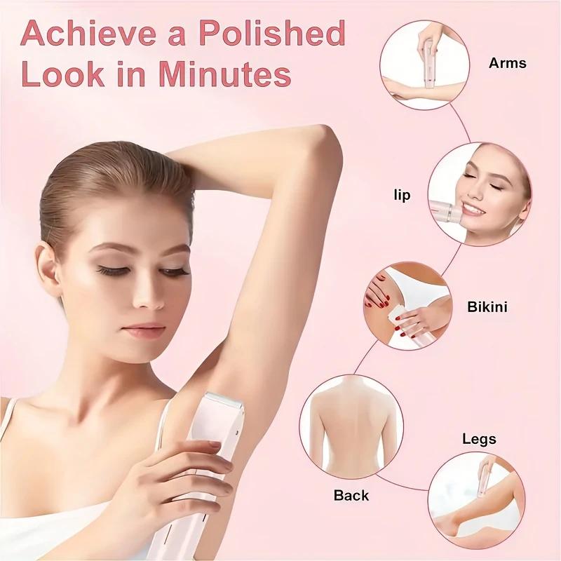 Glow Aura 2-in-1 Trimmer for Women – 2025 Dual Bikini Trimmer & Facial Razor, Painless Electric Shaver for Silky Skin, Replaceable Head, Gentle Hair Removal for Bikini Line & Face