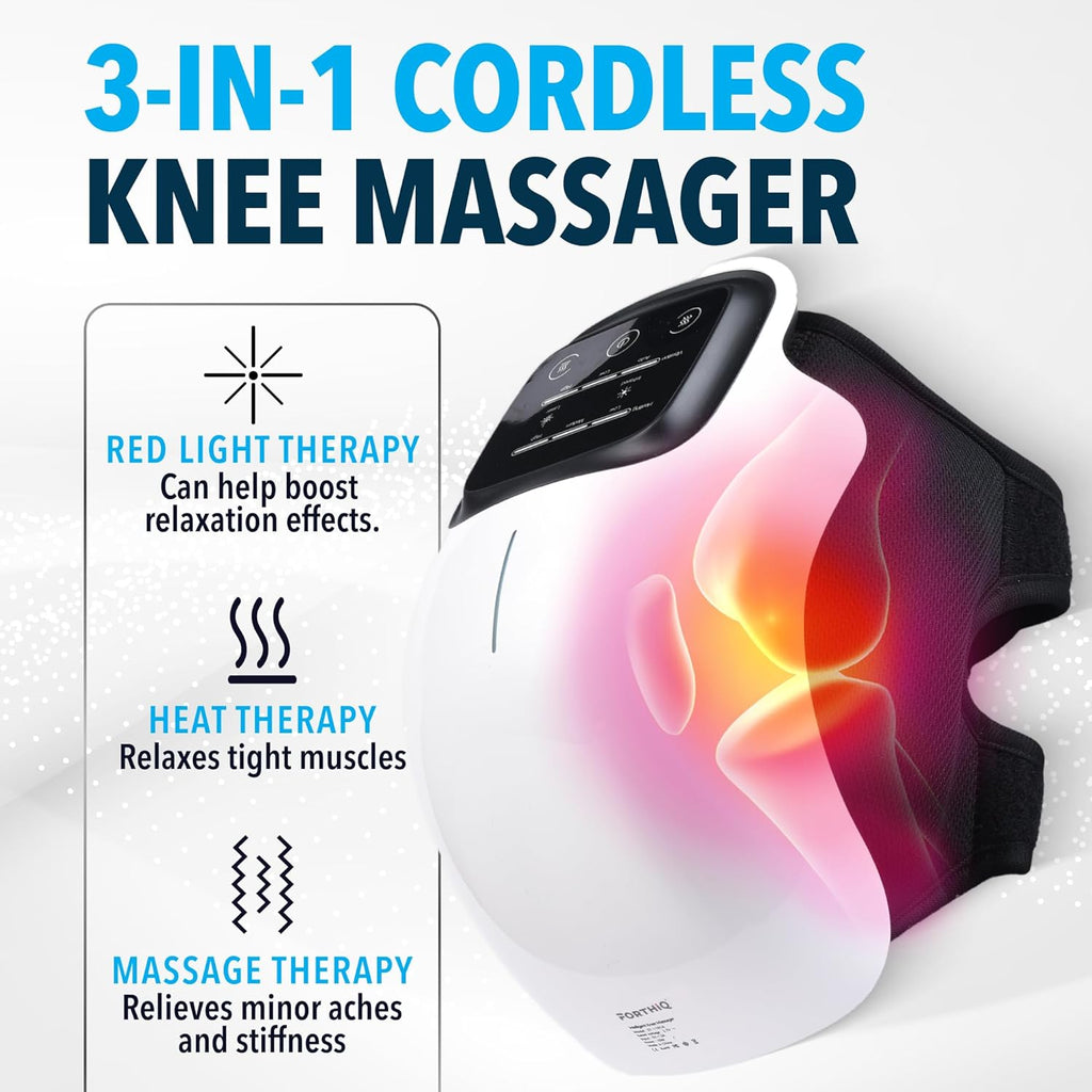 Knee Massager Cordless, Heat massager, Vibration, 3 Levels, LED Touch, Long Knee Straps, Portable, 18.9 in, Adjustable Brace, 10 Min Auto Off, Gift Relaxing, Vibrating, Knee Pain Tool