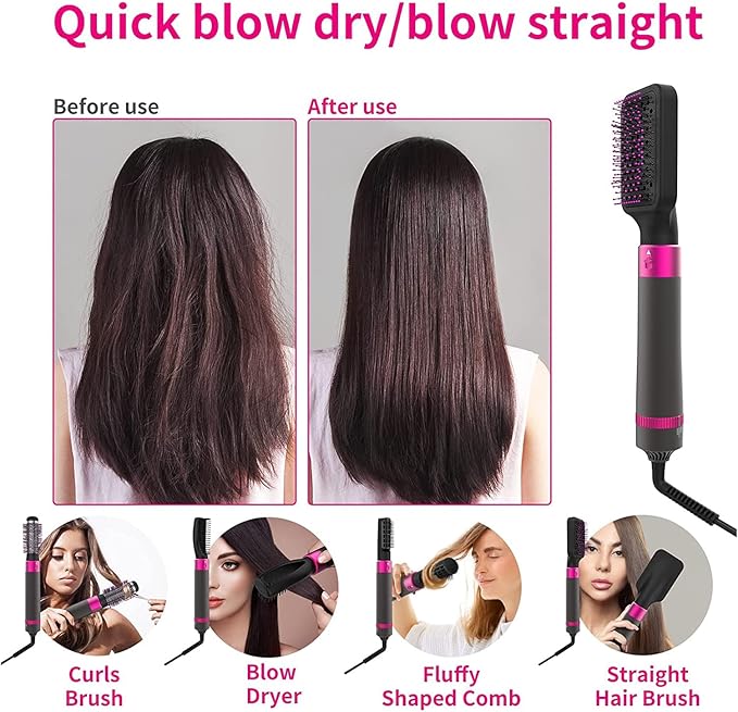 ZYLER 5-in-1 Multi-Styling Hair Styler Set - Electric Blow Dryer, Curler, Straightener, Interchangeable Brush Heads, Negative Ion Smooth Comb, ABS Housing, Suitable for All Hair Types