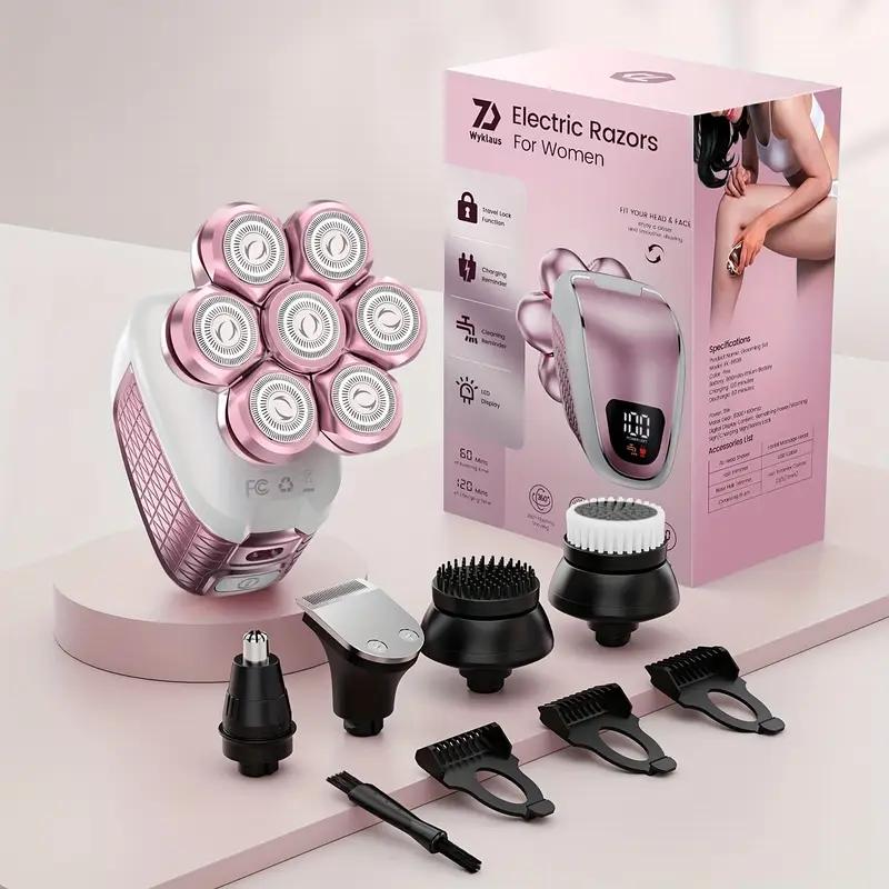 ZYLER 5-in-1 Electric Shaver for Women, Painless Grooming Kit with Head Shaver & Body Trimmer, Rechargeable Battery for Wet & Dry Use on Sensitive Skin, Cordless Waterproof Shaver, Painless Precision Shaver