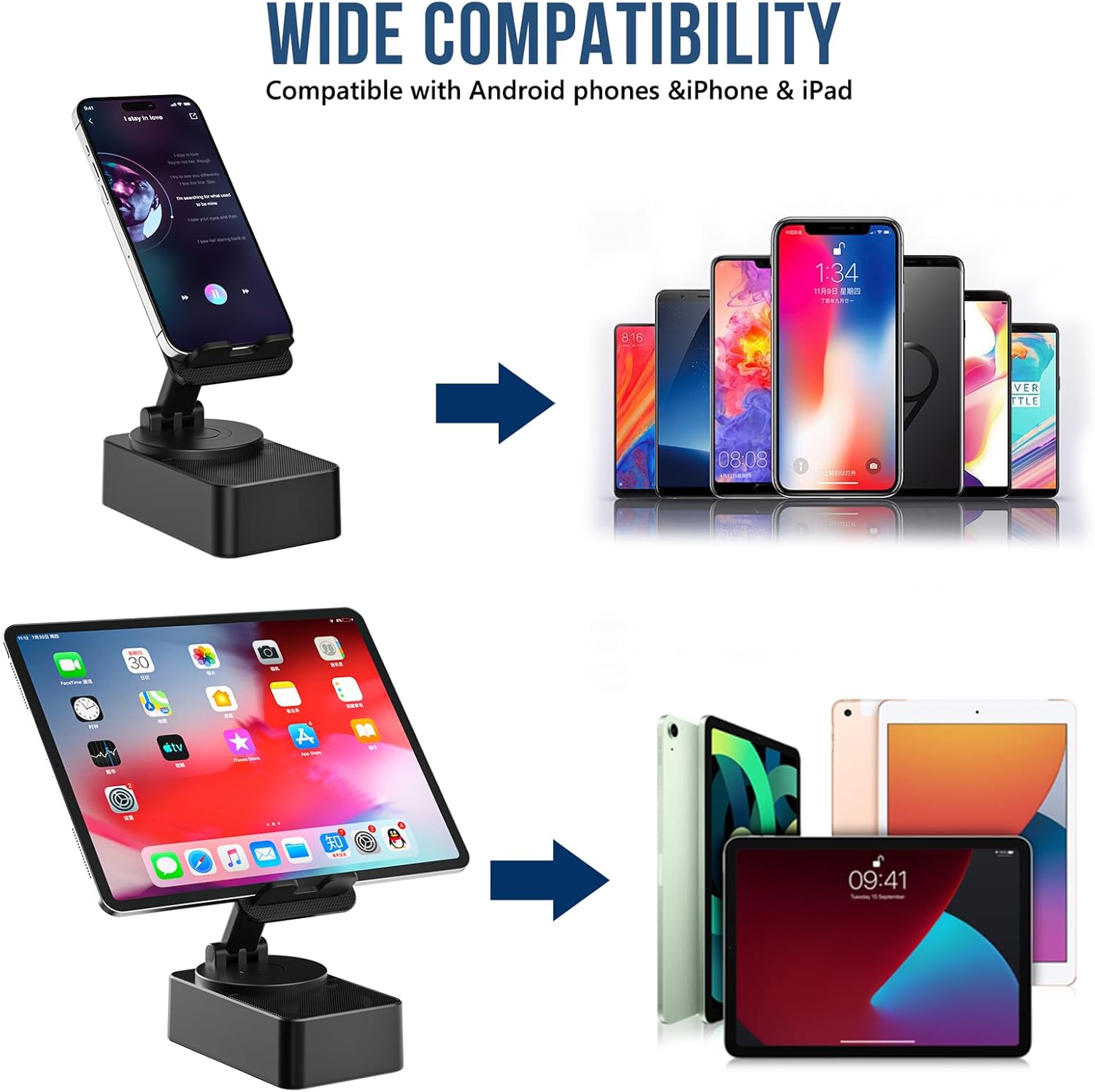 Cell Phone Stand with Wireless Bluetooth Speaker, LED, Anti-Slip Base HD Surround Sound,Perfect for Home/Outdoor with Bluetooth Speaker for Desk Compatible with iPhone/ipad/Android,Gifts for Men Women Adjustable Anniversary Birthday Christmas, Accessories