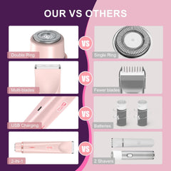 Dual Bikini Trimmer For Women 2025 New Glow Aura Bikini Shaver, 2 in 1 Painless Electric Razors for Silk Skin, Replaceable Lady Facial Razor