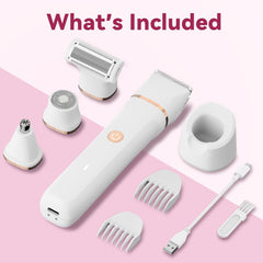 Electric Bikini Trimmer for Women - 4 in 1 Electric Shaver for Women, Waterproof Pubic Hair Trimmer and Facial Hair Remover, Replaceable Razors & Nose Hair Trimmer, Rechargeable Women's Grooming Kit