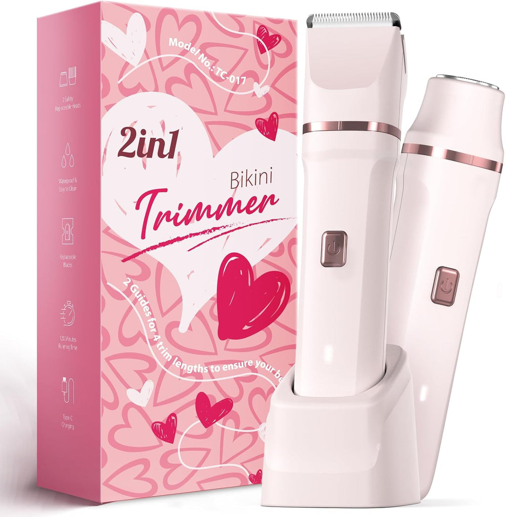 2-in-1 Bikini Trimmer for Women – Painless Electric Razor with Ceramic Blade, IPX7 Waterproof & 90-Min Battery