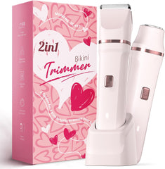 Bikini Trimmer for Women - Painless Electric Razors for Silk Skin,Cordless Body Shaver for Trip,Replaceable Lady Facial Razor, IPX7 Waterproof&Easy Cleaning, Ceramic Blade, USB Charge Dock Pink