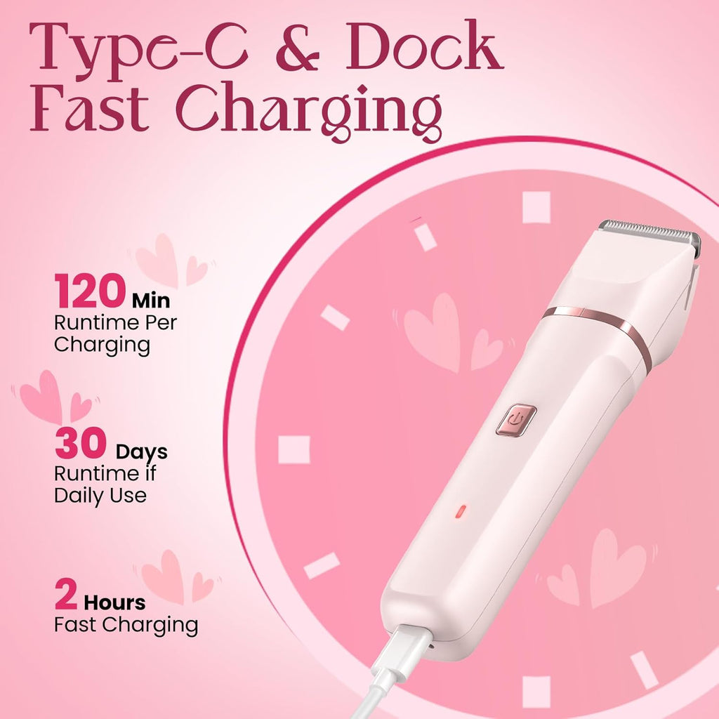 2-in-1 Bikini Trimmer for Women – Painless Electric Razor with Ceramic Blade, IPX7 Waterproof & 90-Min Battery