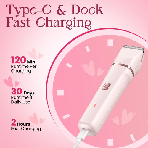 2-in-1 Bikini Trimmer for Women – Painless Electric Razor with Ceramic Blade, IPX7 Waterproof & 90-Min Battery