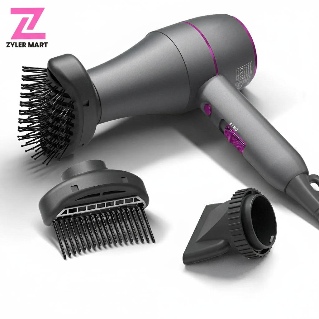 ZYLER 1800W Professional Corded Plug Hair Dryer for 1a-4c Curly Hair, 3-in-1 Turbo Styling Tool with Cool Shot, 3 Attachments, Easy Handling & Fast Drying, Lightweight for Fast Detangling, 1A To 4C Curly Hair