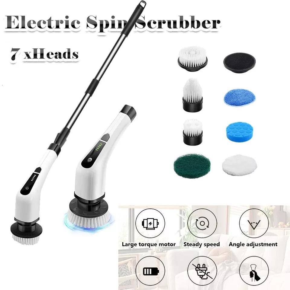 7 Heads Electric Spin Scrubber Cordless Bath Tub Power Scrubber with Handle Household Appliances