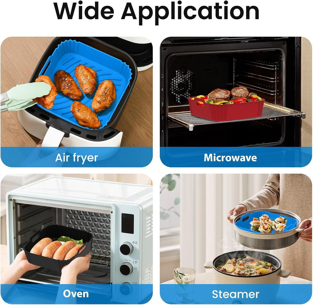 3-Pack Square Silicone Air Fryer Liners - Reusable, Heat-Resistant, Dishwasher-Safe, Easy to Clean, Reheating-Ready - Fits 3-5,4-6,5-9,8-10 QT Air Fryers, Ovens - Kitchen Appliance Parts for Home Cooks, Boosts Cooking Efficiency