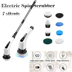 7 Heads Electric Spin Scrubber Cordless Bath Tub Power Scrubber with Handle Household Appliances