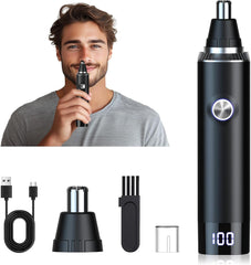 Ear and Nose Hair Trimmer for Men Women with LED Light Digital Display,Painless USB Rechargeable Facial Hair Remover with Powerful Motor and Dual-Edge Blades Easy Cleansing 12000 RPM