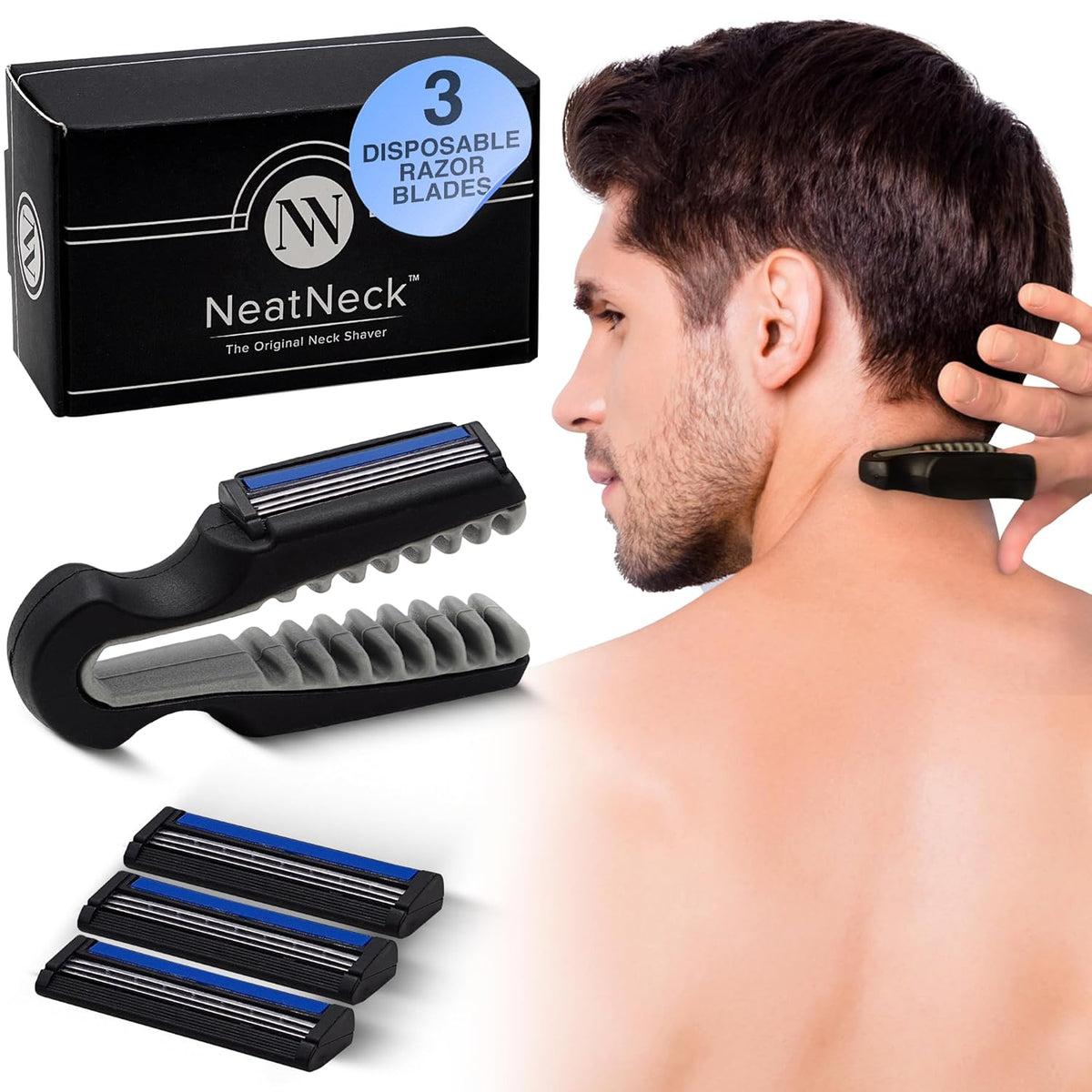 Precision Neck Shaver for Men and Women - Compact & Comfortable Grip with 3 Disposables Razor Blades - Smooth Shave for Harry Necks - Portable Design, Up to 30 Uses - Helps Sensitive Skin
