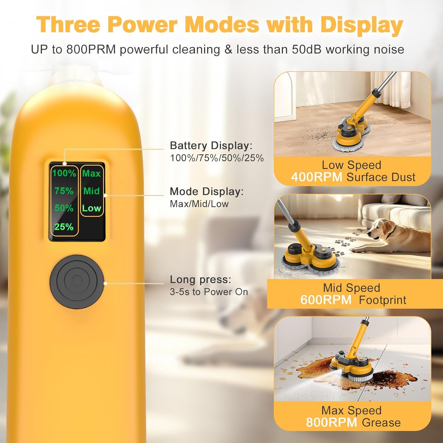 ZYLER 20V Cordless Multifunction Electric Mop, 2-in-1 Spin Mop & Floor Scrubber with LED Light, Water Spray, 800 RPM, Adjustable Handle, Durable Portable Cleaner for Hardwood, Tile, Vinyl (30kg Load Capacity, LED Display)
