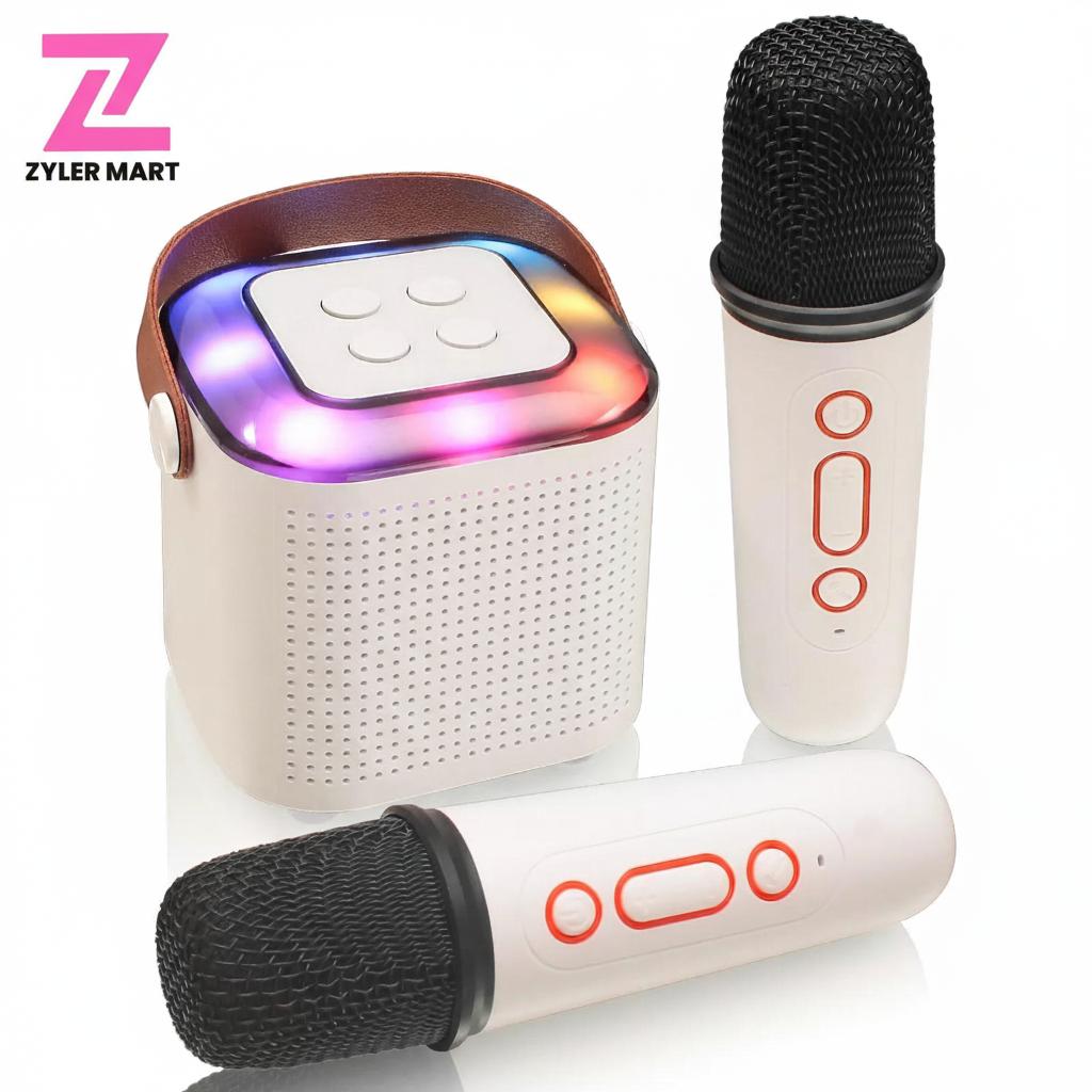 ZYLER Kids Mini Portable 2-Way Karaoke Speaker with Dual Wireless Mics, Bluetooth 5.3, 57mm High-Performance Drivers, RGB LED Lights, Built-in Li-ion Batteries (6-8 Hours), Instant Pairing, AUX-Out Port, TF Card Slot, for Birthday & Girls Christmas Gifts