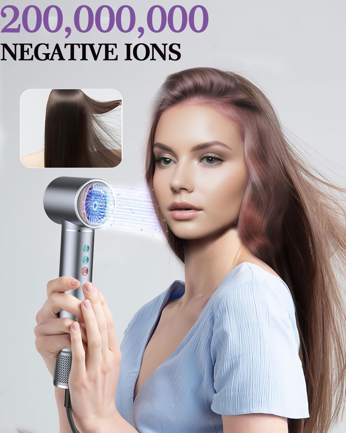 Negative Ionic 5 in 1 Hot Air Brush with 5 Interchangeable Heads, Electric Blow Dryer Brush for Effective Styling and Smooth Finish