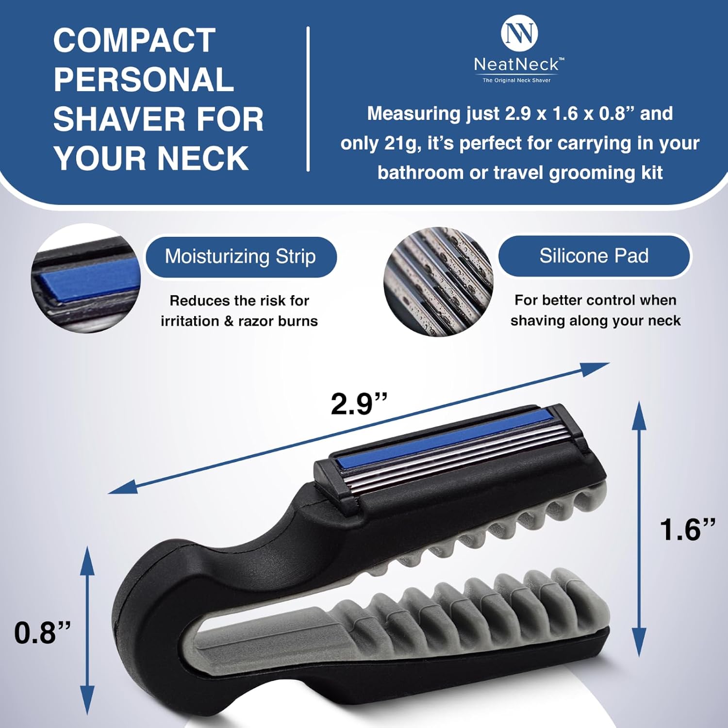 Precision Neck Shaver for Men and Women - Compact & Comfortable Grip with 3 Disposables Razor Blades - Smooth Shave for Harry Necks - Portable Design, Up to 30 Uses - Helps Sensitive Skin