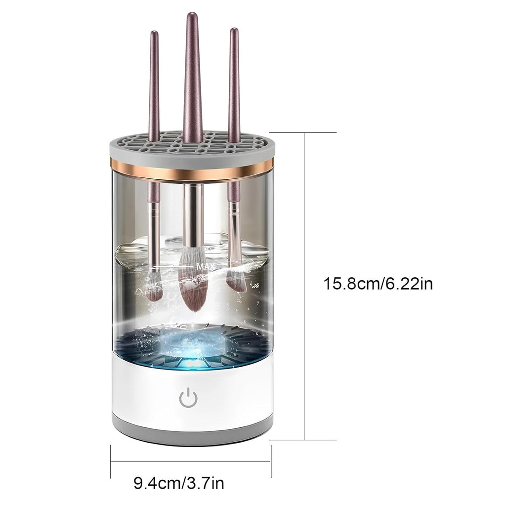 ZYLER Electric Makeup Brush Cleanser & Dryer - Battery-Powered, Deep Cleans All Brushes in Seconds via Dip-Spin Action, Fits All Sizes, Professional Women's Beauty Tool with Glass Bowl, Gift Option, Batteries, Makeup Brush Washer, Brush Cleaning Kit