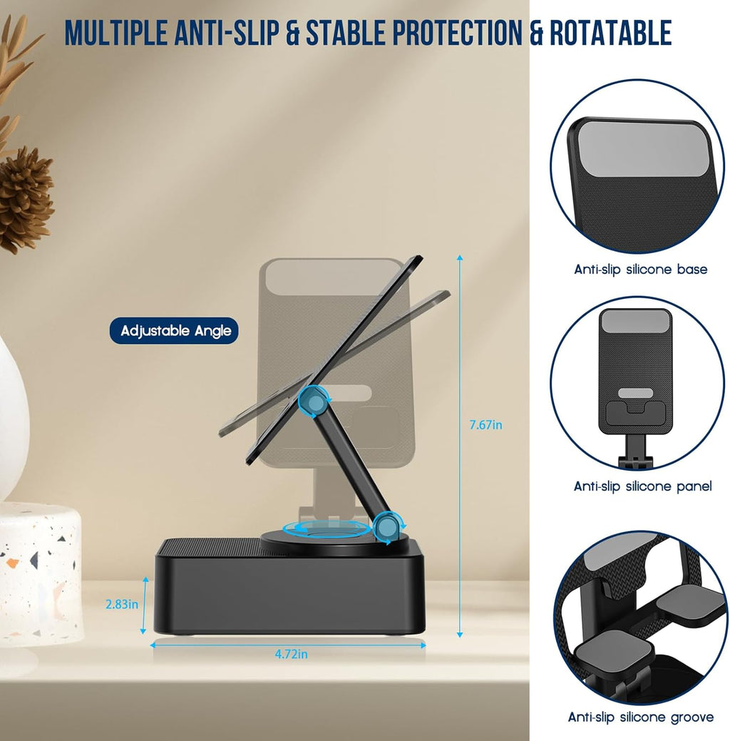 Cell Phone Stand with Wireless Bluetooth Speaker, LED, Anti-Slip Base HD Surround Sound,Perfect for Home/Outdoor with Bluetooth Speaker for Desk Compatible with iPhone/ipad/Android,Gifts for Men Women Adjustable Anniversary Birthday Christmas, Accessories