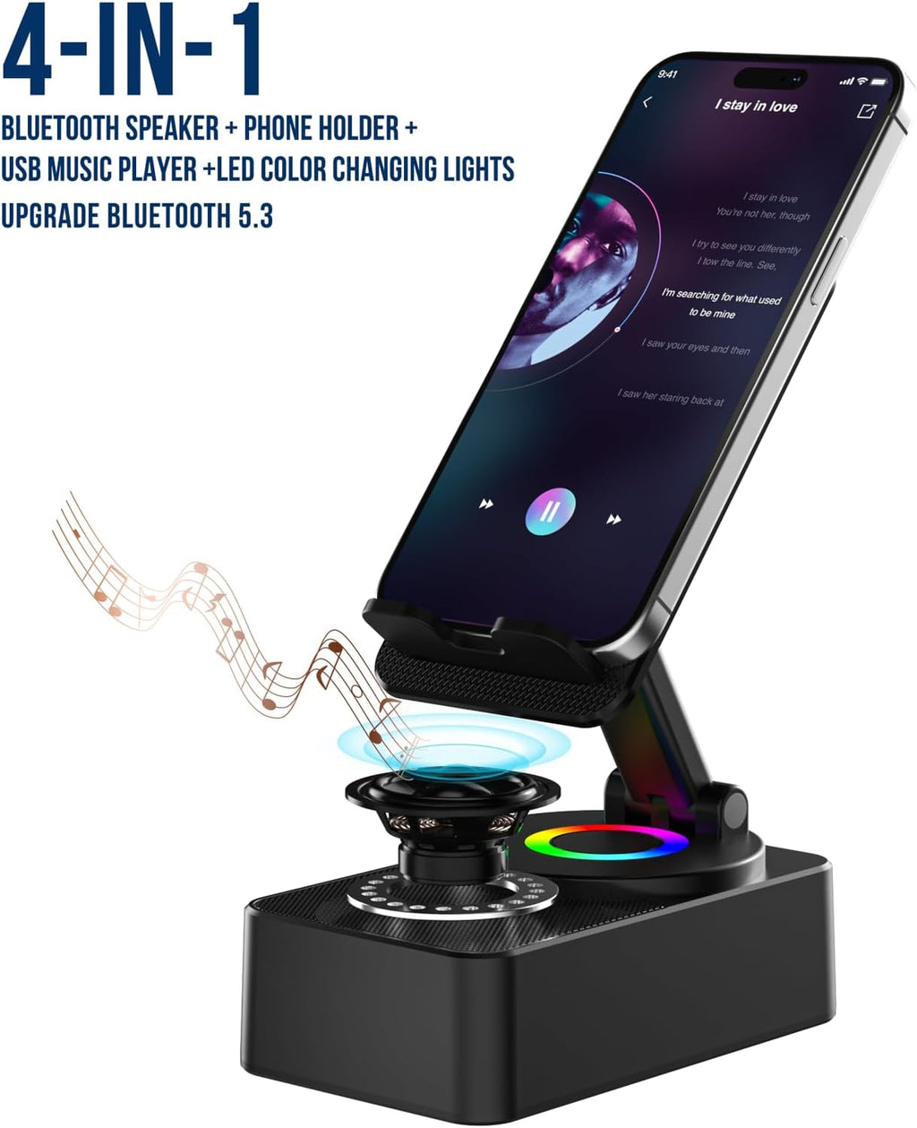 Cell Phone Stand with Wireless Bluetooth Speaker, LED