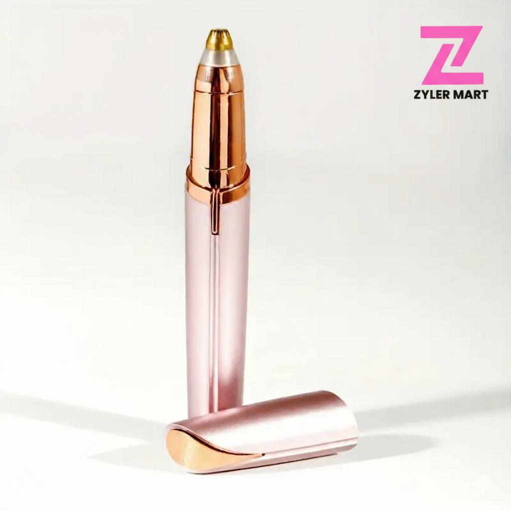 ZYLER Women's USB-Powered Electric Eyebrow Trimmer - ABS Plastic Pain-Free Pen with LED Light, Stainless Steel Multi-Functional Hair Remover for Eyebrows/Nose/Lips, Compact Metallic Beauty Tool with Storage for At-Home Brows Grooming, Hair Removal