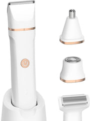 Electric Bikini Trimmer for Women - 4 in 1 Electric Shaver for Women, Waterproof Pubic Hair Trimmer and Facial Hair Remover, Replaceable Razors & Nose Hair Trimmer, Rechargeable Women's Grooming Kit