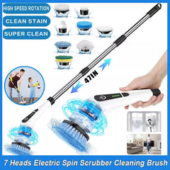 7 Heads Electric Spin Scrubber Cordless Bath Tub Power Scrubber with Handle Household Appliances
