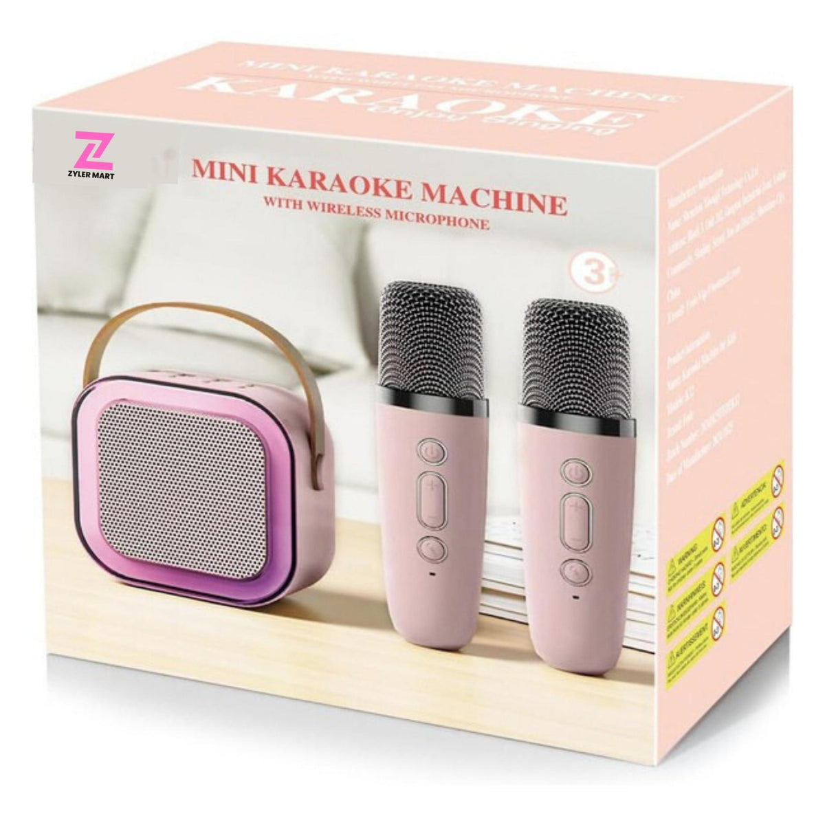 ZYLER Kids Mini Portable 2-Way Karaoke Speaker with Dual Wireless Mics, Bluetooth 5.3, 57mm High-Performance Drivers, RGB LED Lights, Built-in Li-ion Batteries (6-8 Hours), Instant Pairing, AUX-Out Port, TF Card Slot, for Birthday & Girls Christmas Gifts