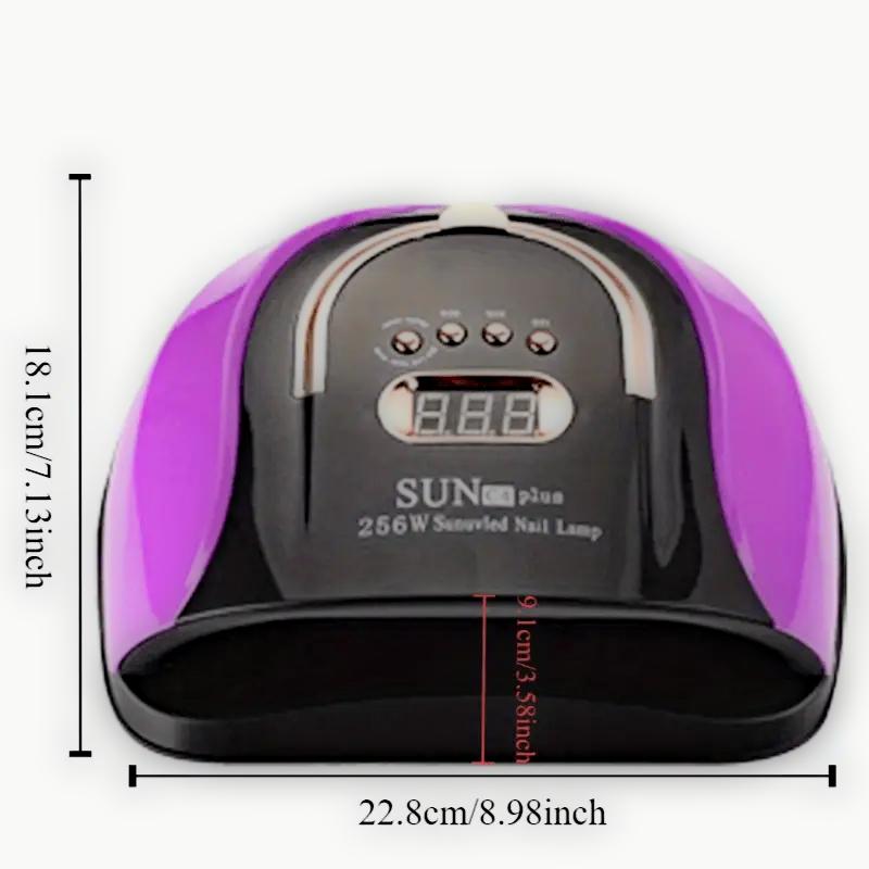 256W High-Power UV LED Nail Lamp with 4 Timer Settings, Automatic Sensor & Smart Display - Fast Gel Polish Curing, Purple & Black Design, Ergonomic Handle for Professional Manicures
