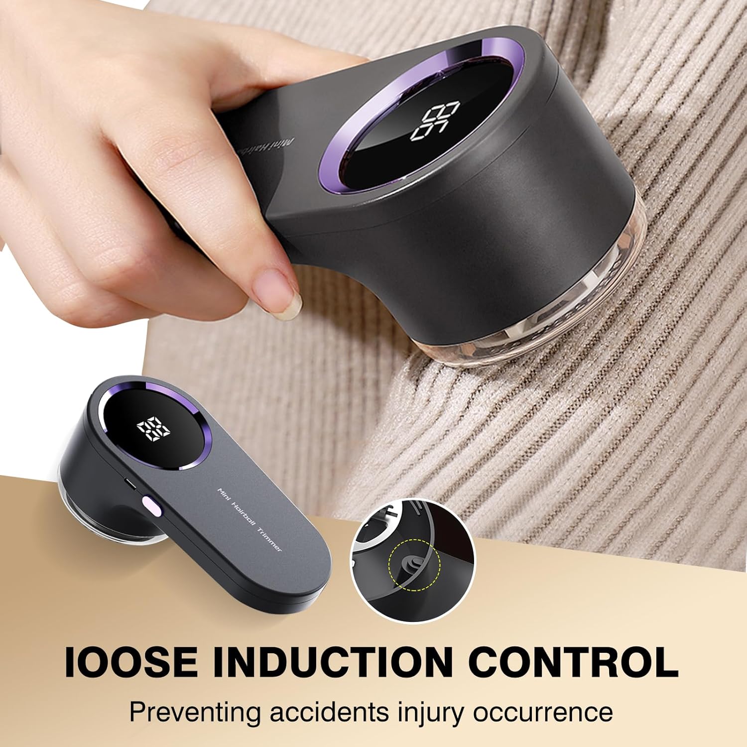 Lint Remover with 6 Leaf and Digital LED Display for Clothes and Blankets - USB-C Charging and Safety Lock Mechanism