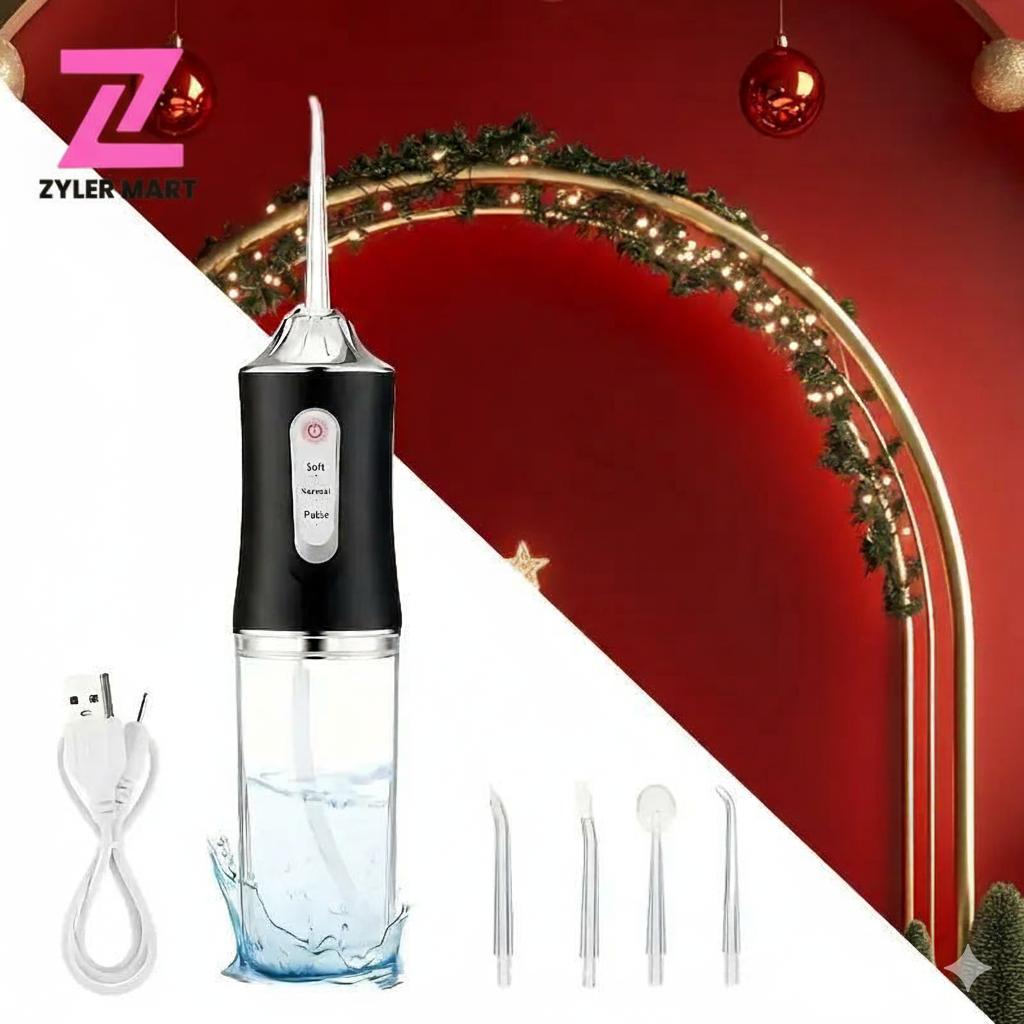 Rechargeable Electric Plaque Cleaner & Flosser with 4 Nozzles – Portable Teeth Cleaning Device for Men & Women, Ideal for Daily Oral Care Cleansing