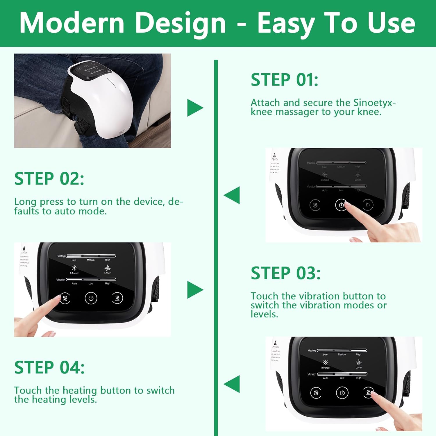 Knee Massager,Cordless Knee Massager with Heat, Relax, Heating Pad, Knee Massage Helps Joint Stiff and Discomfort,3 Levels Heat & Vibration,10 Min Auto Off, LED Touch, Long Knee Straps 18.9 in, Adjustable Brace, Portable Relaxation. Gift