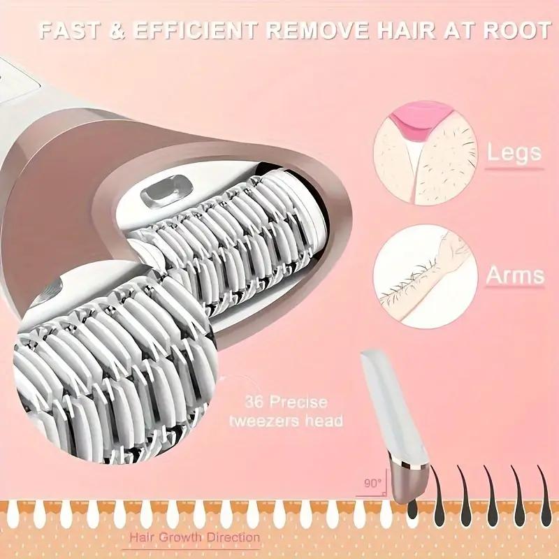 6-in-1 Electric Epilator & Lady Shaver – Wet & Dry Hair Removal for Legs, Underarms, Face & Bikini Line | LED Light, Gentle & Painless – Perfect for Smooth Skin Anywhere!