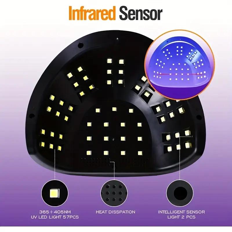 256W High-Power UV LED Nail Lamp with 4 Timer Settings, Automatic Sensor & Smart Display - Fast Gel Polish Curing, Purple & Black Design, Ergonomic Handle for Professional Manicures