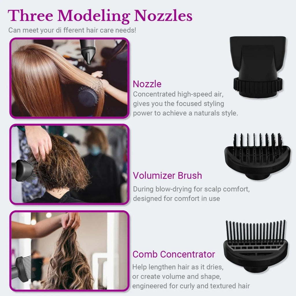 ZYLER 1800W Professional Corded Plug Hair Dryer for 1a-4c Curly Hair, 3-in-1 Turbo Styling Tool with Cool Shot, 3 Attachments, Easy Handling & Fast Drying, Lightweight for Fast Detangling, 1A To 4C Curly Hair