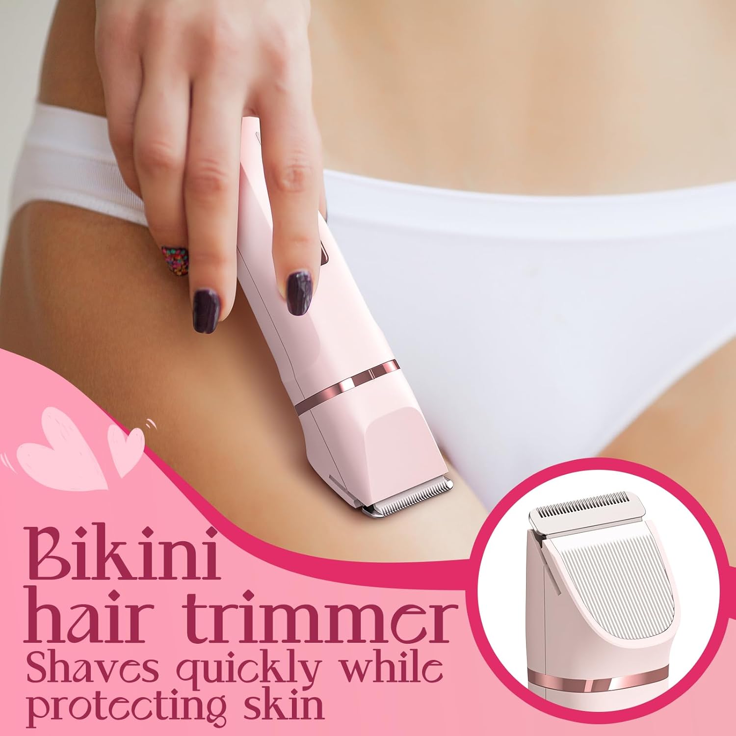 2-in-1 Bikini Trimmer for Women – Painless Electric Razor with Ceramic Blade, IPX7 Waterproof & 90-Min Battery