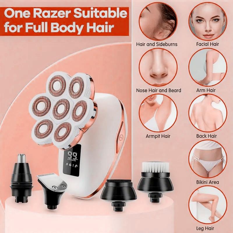 Electric Razors for Women, 5 in 1 Electric Shaver for Women, Cordless Painless Hair Remover for Legs Bikini Face Lips Hairs