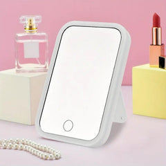 5X Magnification LED Compact Travel Makeup Mirror with Light for Purse, Portable, Folding, Handheld, Small Lighted Mirror for Gift, White