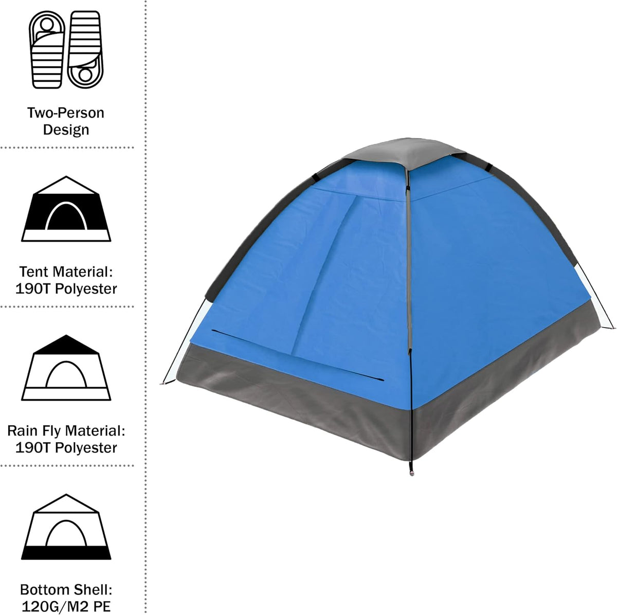 ZYLER Freestanding 2-Person Polyester Camping Tent - Waterproof Windproof Shelter, Wear-Resistant, Breathable, Bug Free, Dual-Layer, 2.75lbs, Compact, Easy-Setup with Rain Fly, Carrying Bag for Backpacking, Hiking