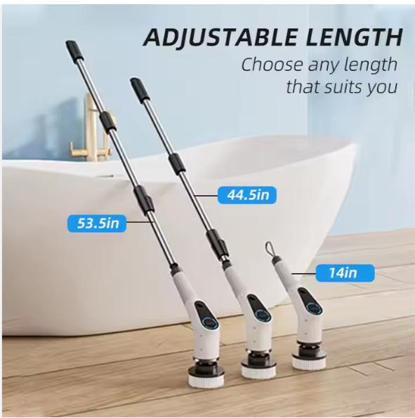 Zyler's Silver Electric Cordless ABS Scrubber Long-Handle Household Kitchen Plastic Floor Cleaning Brush with 7 Attachments & LED Display for Efficient Home Cleaning