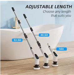 Zyler's Silver Electric Cordless ABS Scrubber Long-Handle Household Kitchen Plastic Floor Cleaning Brush with 7 Attachments & LED Display for Efficient Home Cleaning