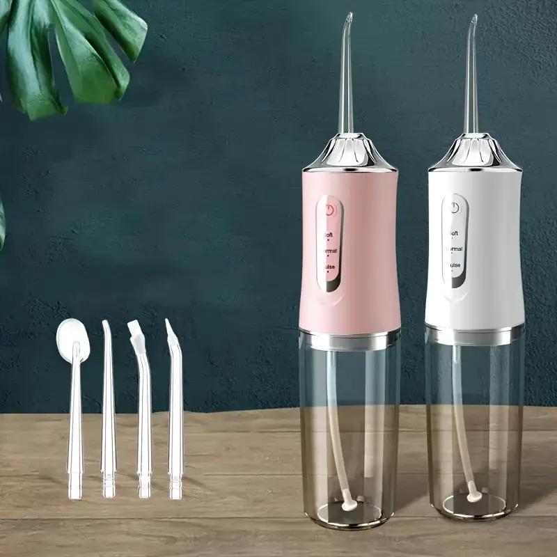 Rechargeable Electric Plaque Cleaner & Flosser with 4 Nozzles – Portable Teeth Cleaning Device for Men & Women, Ideal for Daily Oral Care Cleansing