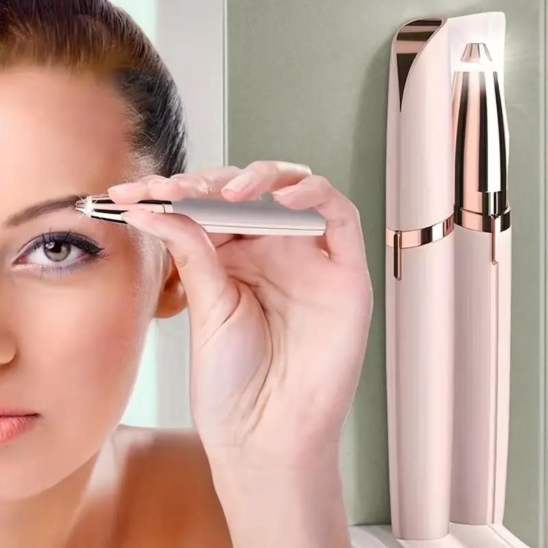 ZYLER Women's USB-Powered Electric Eyebrow Trimmer - ABS Plastic Pain-Free Pen with LED Light, Stainless Steel Multi-Functional Hair Remover for Eyebrows/Nose/Lips, Compact Metallic Beauty Tool with Storage for At-Home Brows Grooming, Hair Removal