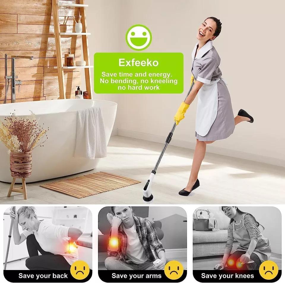 7 Heads Electric Spin Scrubber Cordless Bath Tub Power Scrubber with Handle Household Appliances