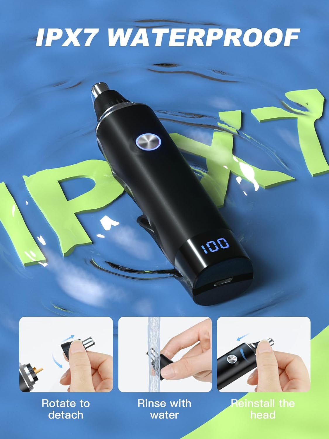 Ear and Nose Hair Trimmer for Men Women with LED Light Digital Display,Painless USB Rechargeable Facial Hair Remover with Powerful Motor and Dual-Edge Blades Easy Cleansing 12000 RPM