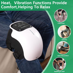 Knee Massager,Cordless Knee Massager with Heat, Relax, Heating Pad, Knee Massage Helps Joint Stiff and Discomfort,3 Levels Heat & Vibration,10 Min Auto Off, LED Touch, Long Knee Straps 18.9 in, Adjustable Brace, Portable Relaxation. Gift