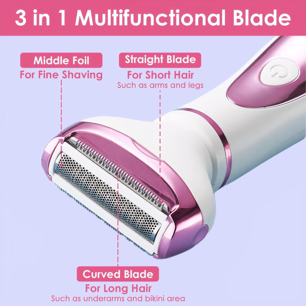 ZYLER 4-in-1 Rechargeable Electric Lady Shaver Razor Trimmer Beauty Kit - Stainless Steel 4-Blade, Waterproof, Portable, Flawless Grooming for Facial, Bikini Areas, Rechargeable Battery, 4 In 1 Trimmer Heads